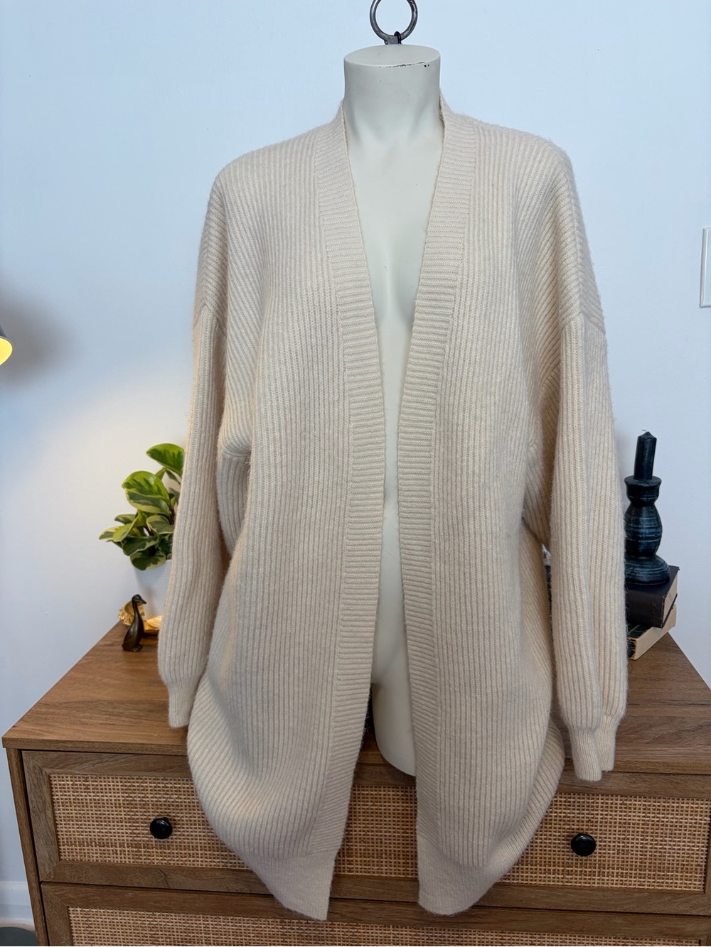 OAK + FORT Cream Oversized Long Ribbed Cardigan Coatigan S